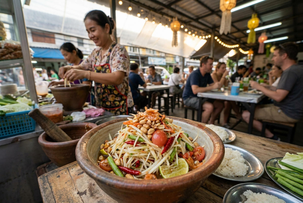 Som Tam Thai: Grüner Papayasalat aus dem Mörser
