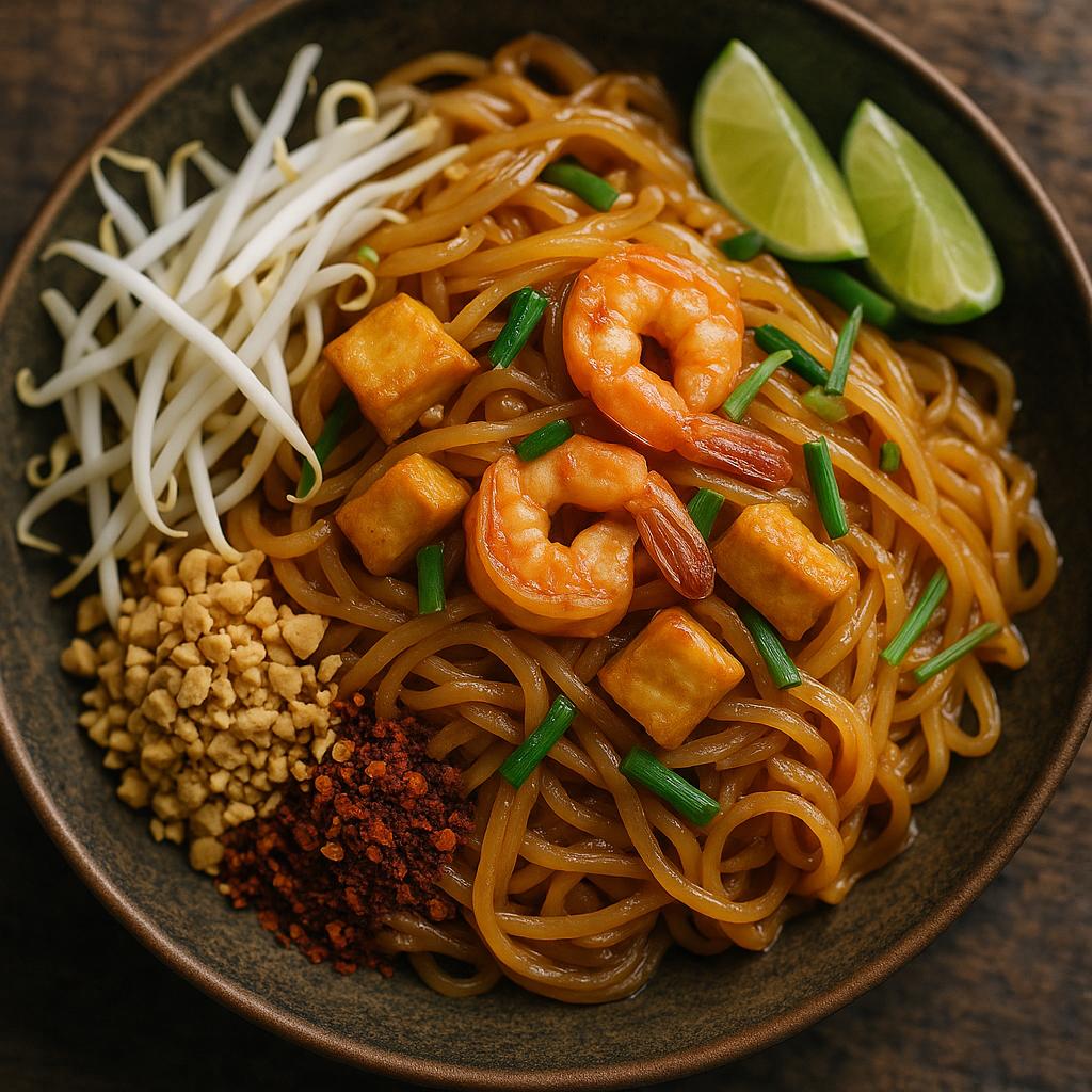 Pad Thai Rezept: thailändische Reisnudeln mit Tamarindensoße, Erdnüssen, Sprossen und Limette – thailändische Küche einfach zuhause