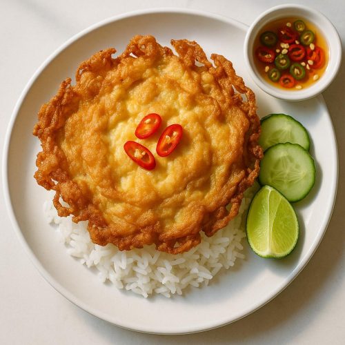 Kai Jeow, thailändisches Omelett auf Jasminreis mit knusprigen Rändern, Limette und Nam Pla Prik – authentisches Thai-Rezept