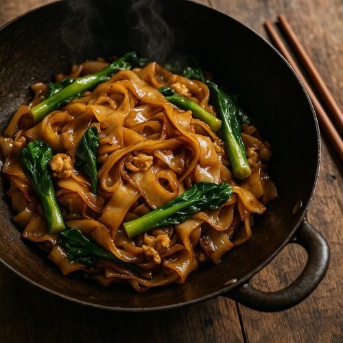 Pad See Ew: breite thailändische Reisbandnudeln mit Brokkoli und Ei im Wok – einfaches, authentisches Rezept