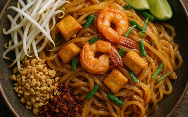 Pad Thai Rezept: thailändische Reisnudeln mit Tamarindensoße, Erdnüssen, Sprossen und Limette – thailändische Küche einfach zuhause
