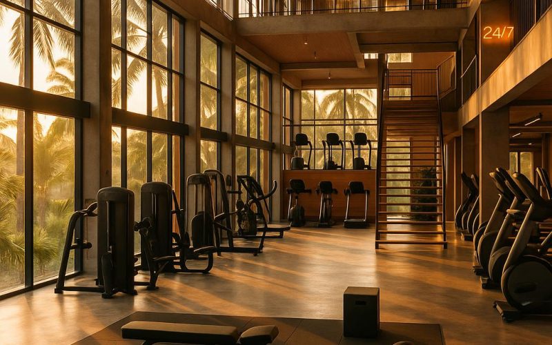 Modernes, tropisches Fitnessstudio in Rawai, Phuket – dreistöckiges StayFit Gym mit 24h-Öffnung und großzügigen Trainingsbereichen