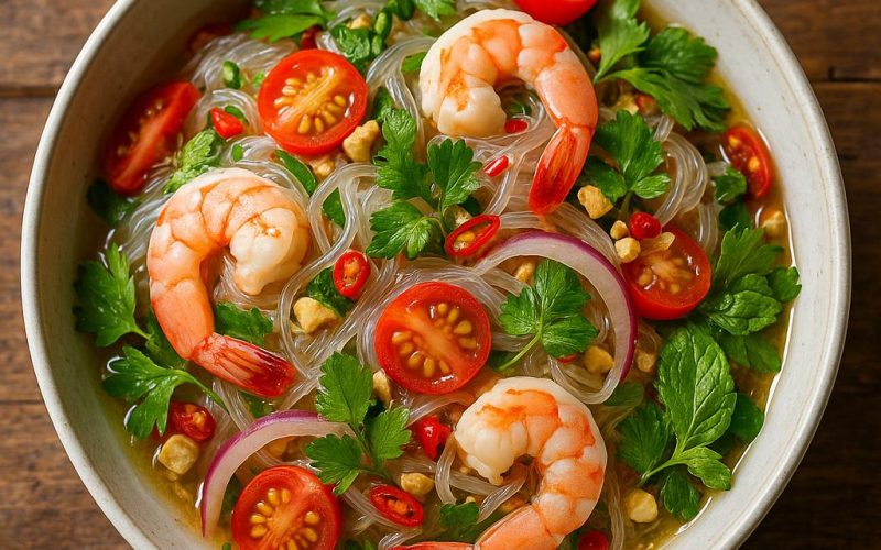 Yam Woon Sen Rezept: Thai‑Glasnudelsalat mit Garnelen, Koriander, Minze und Limette – frisch, scharf und einfach